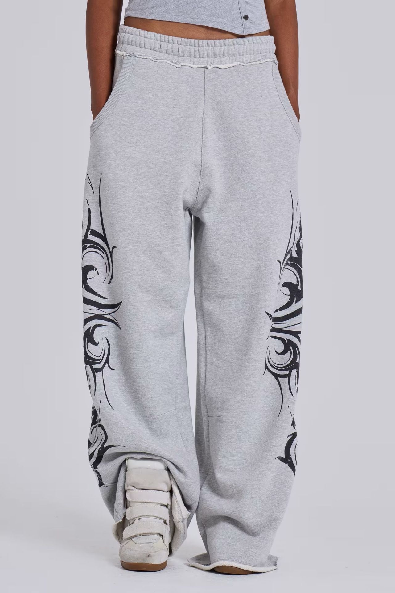 Retro Streetwear Casual Loose Straight Leg Sweatpants with Print Design