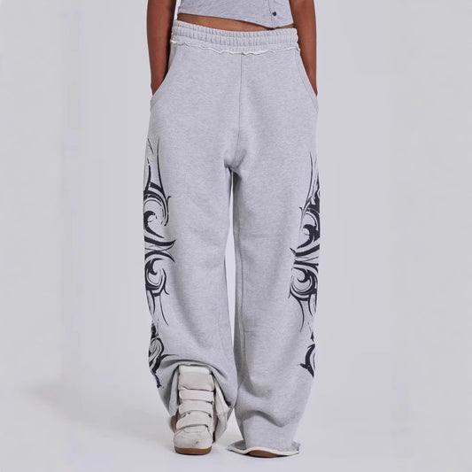 Retro Streetwear Casual Loose Straight Leg Sweatpants with Print Design