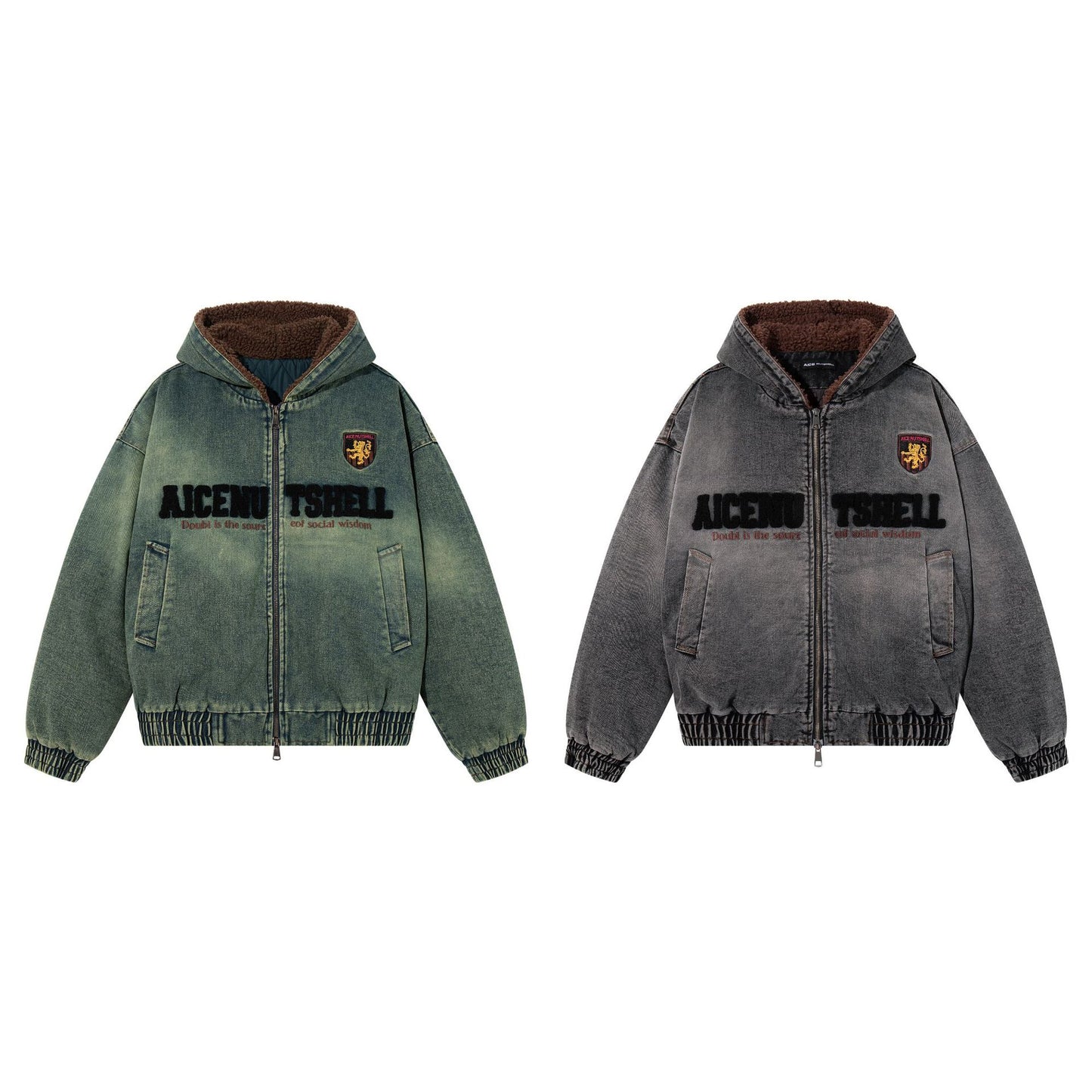 Gradient embroidered letter and velvet denim jacket