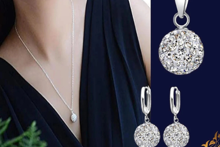 Luxurymania24 Crystal Ball Sterling Jewellery For Wedding Party Necklace Earring Set