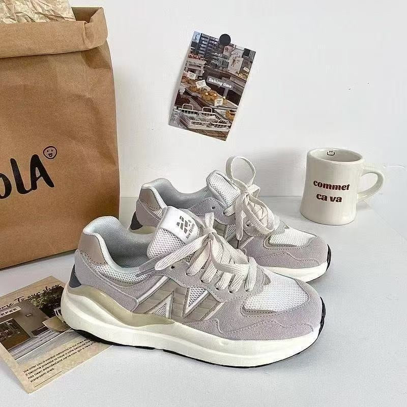 Ape Shark Grey Casual Shoes pair of grey mesh and suede trainers with chunky white sole and laces