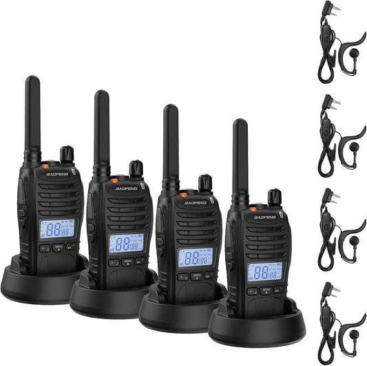 BAOFENG BF-88ST Pro with earpieces four black walkie talkies with charging stands by Luxurymania