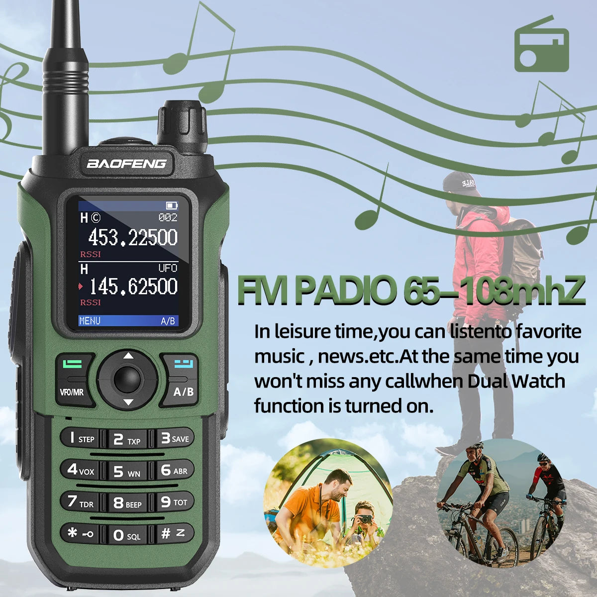 Baofeng UV 21 Pro walkie talkie with dual watch function and FM radio for outdoor leisure and communication