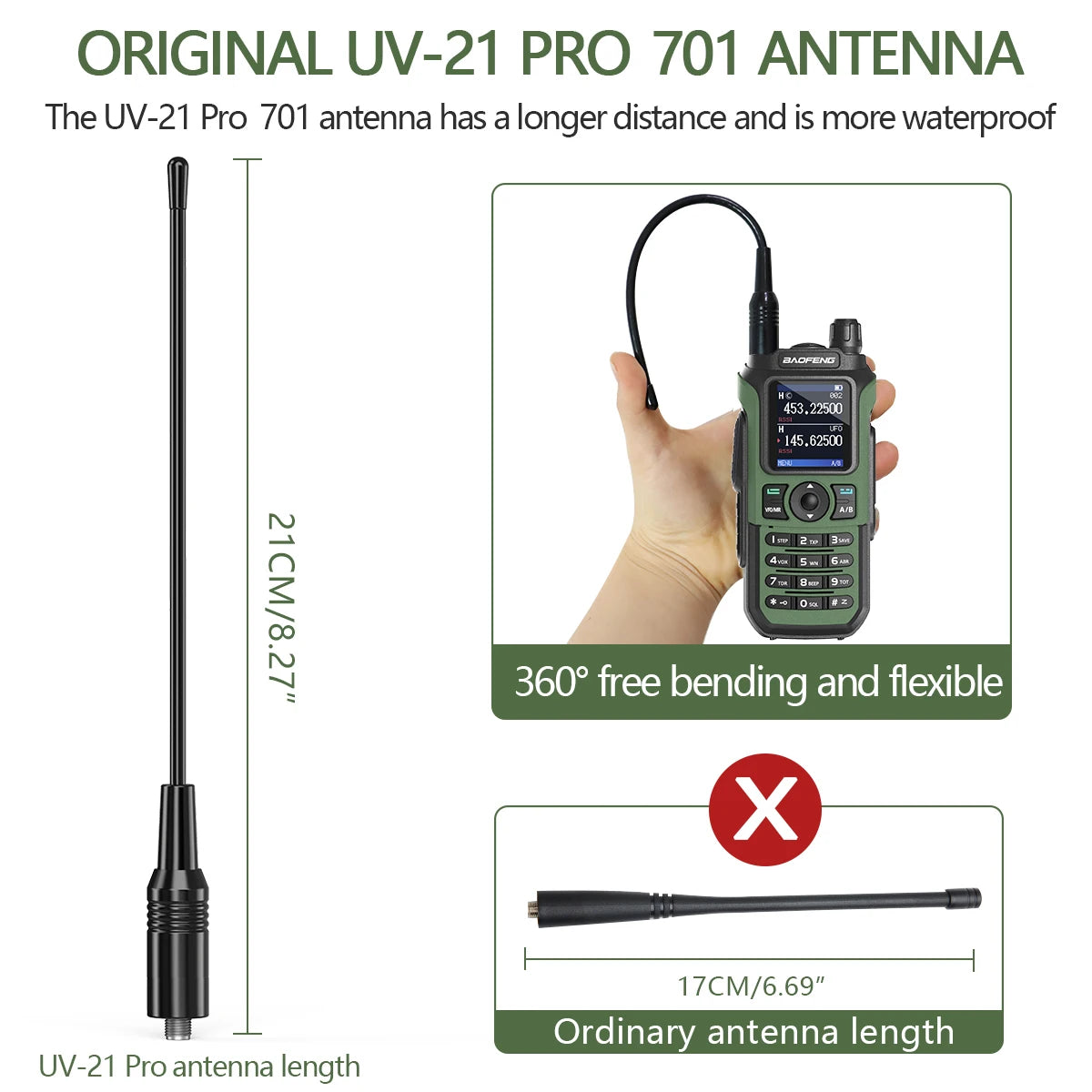 Original UV-21 Pro 701 antenna for Baofeng UV 21 Pro walkie talkie with 21cm flexible design