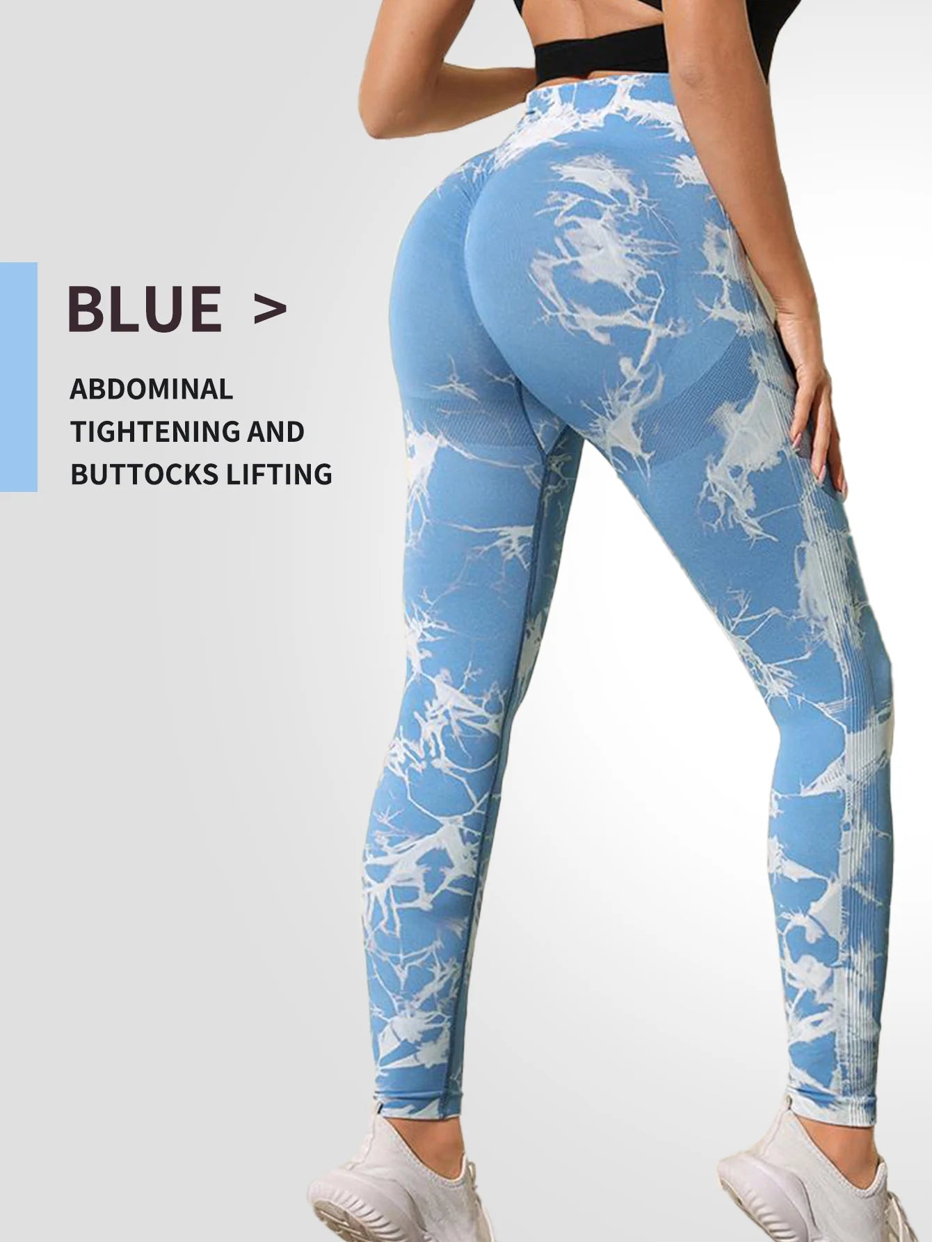 Blue seamless high waist gym leggings with abdominal tightening and buttocks lifting feature