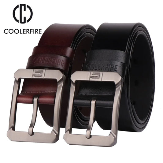 Coolerfire belt for jeans and trousers premium leather brown and black belts with brushed metal buckle