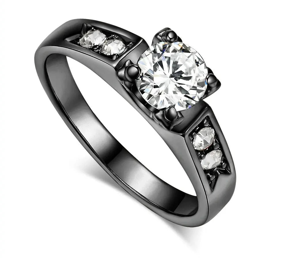 Elegant cubic zirconia wedding ring for women with a striking central stone and side accents