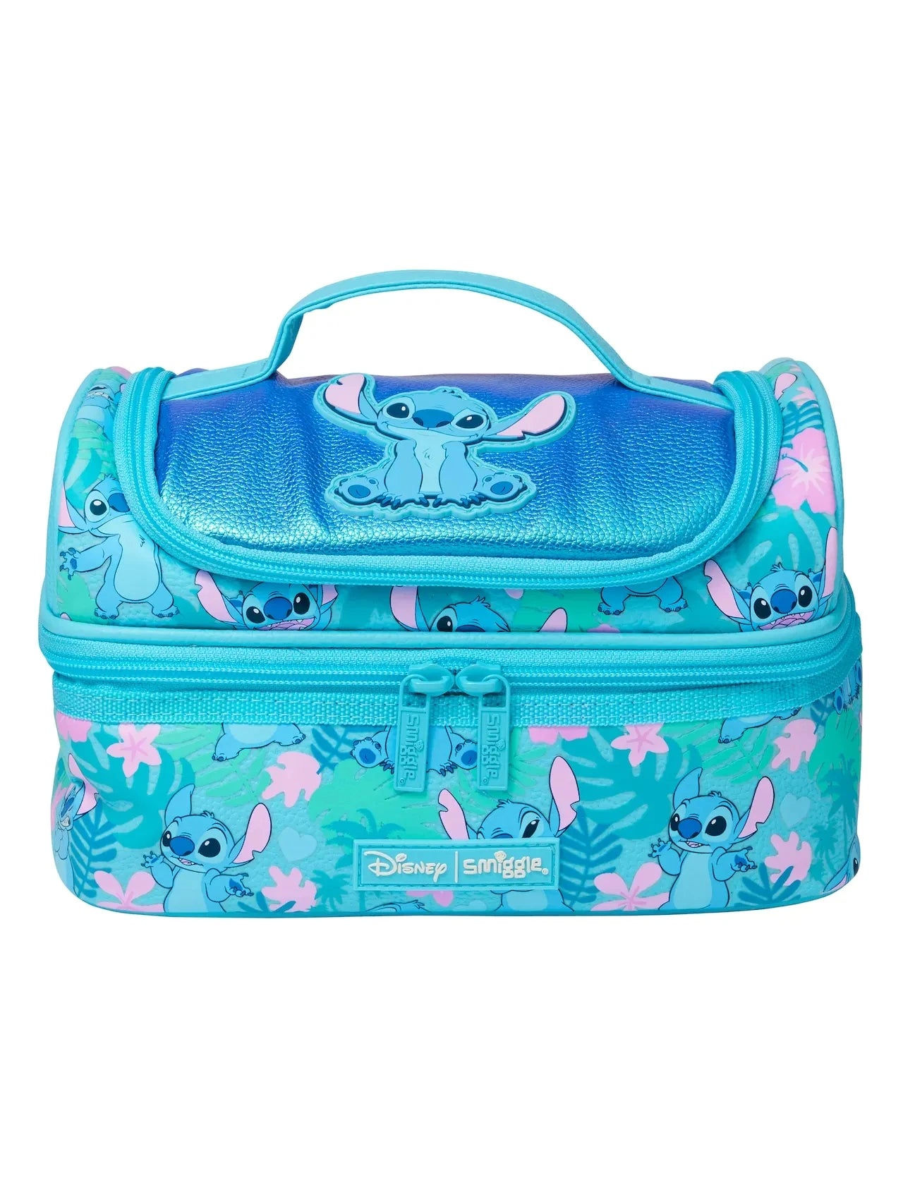 Smiggle school bag set for girls turquoise Stitch print double zip lunch bag with top handle