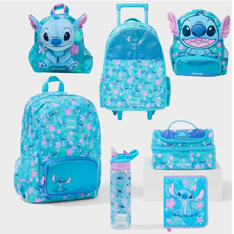 Smiggle school bag set for girls Disney Stitch turquoise trolley backpack lunch bag water bottle pencil case
