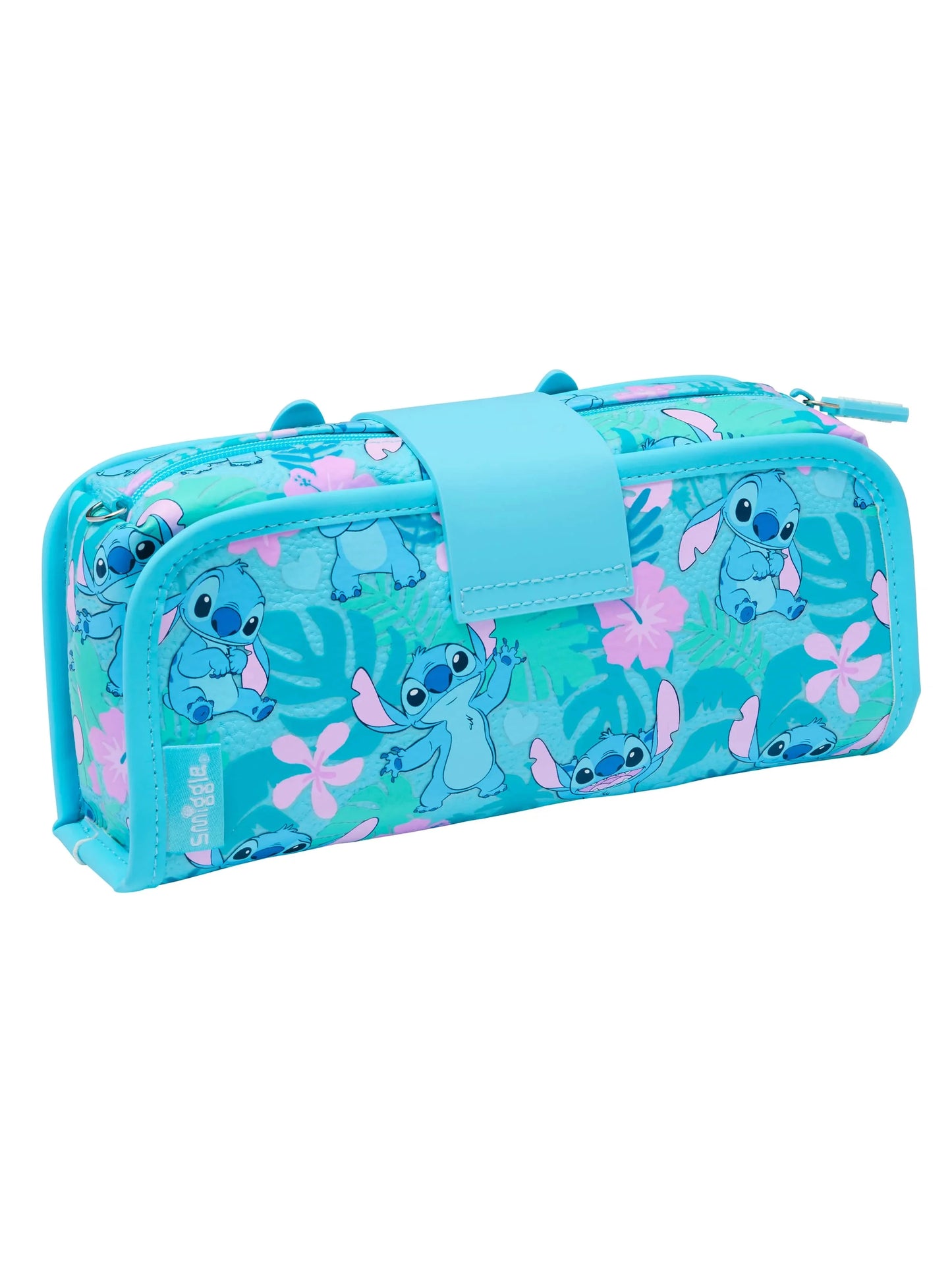 Smiggle school bag set for girls turquoise Stitch print pencil case with double zip and clip on strap