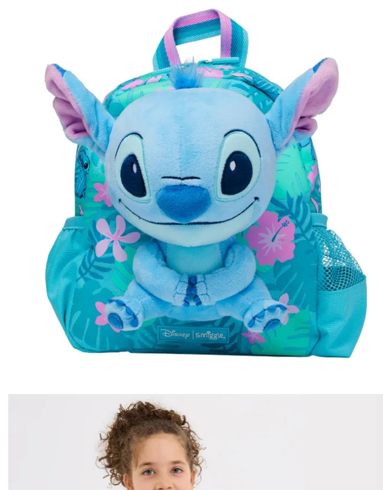 Smiggle school bag set for girls turquoise Stitch plush backpack with floral print and mesh side pocket