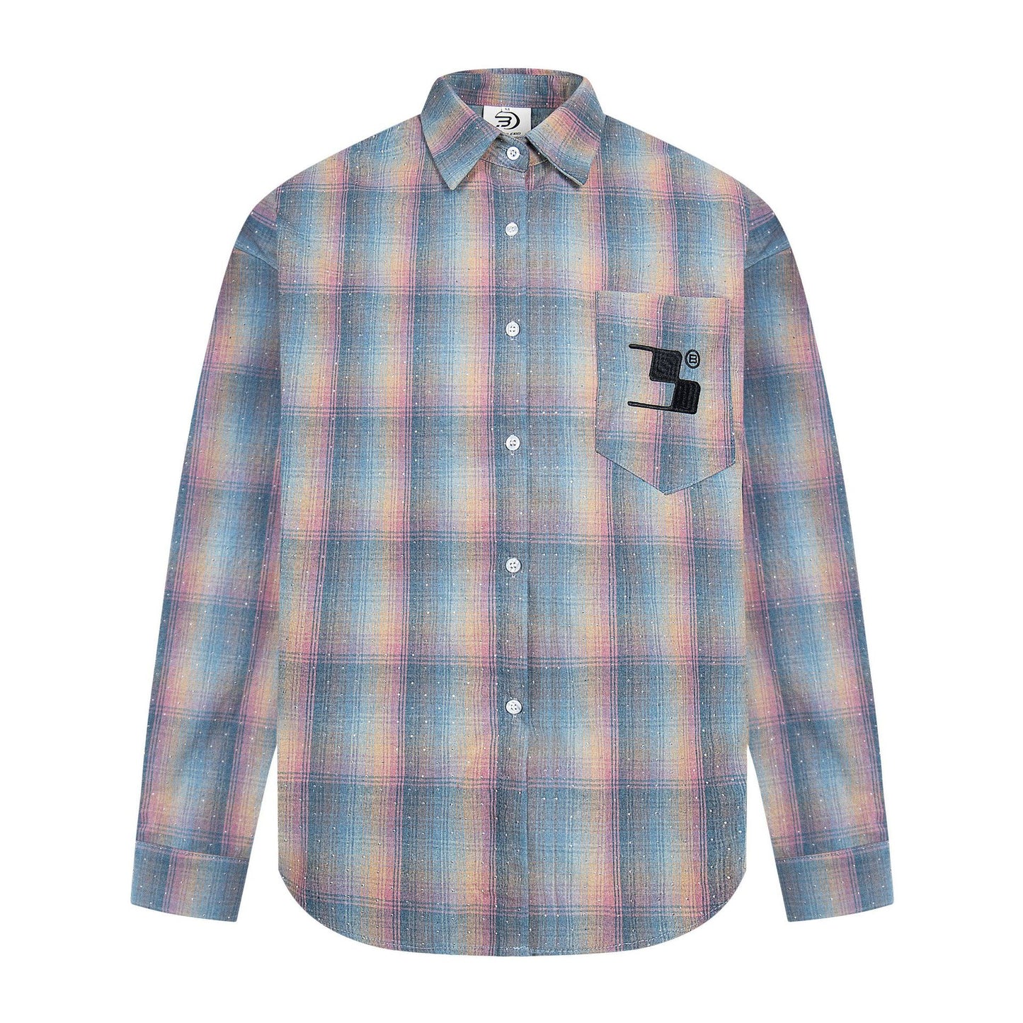 Eprolo Street Style Diamond Embroidery Shirt pastel checked long sleeve button shirt with chest pocket and subtle logo