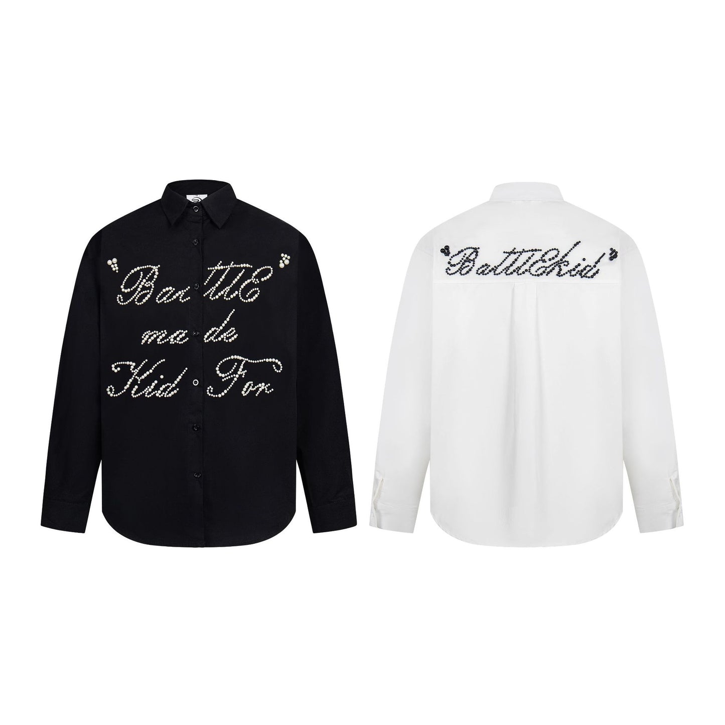 Eprolo black and white shirts with pearl script on front and back street style beaded shirt for casual urban outfits