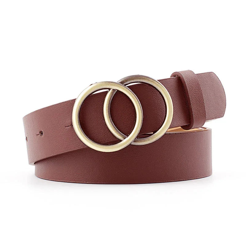 Luxurymania24 Ladies Carved Metal Buckle Leather Belt brown waist belt with twin brass ring buckle