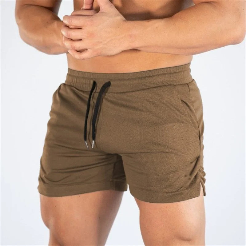 Luxurymania24 brown fitness running shorts for men with drawstring waistband and side pockets