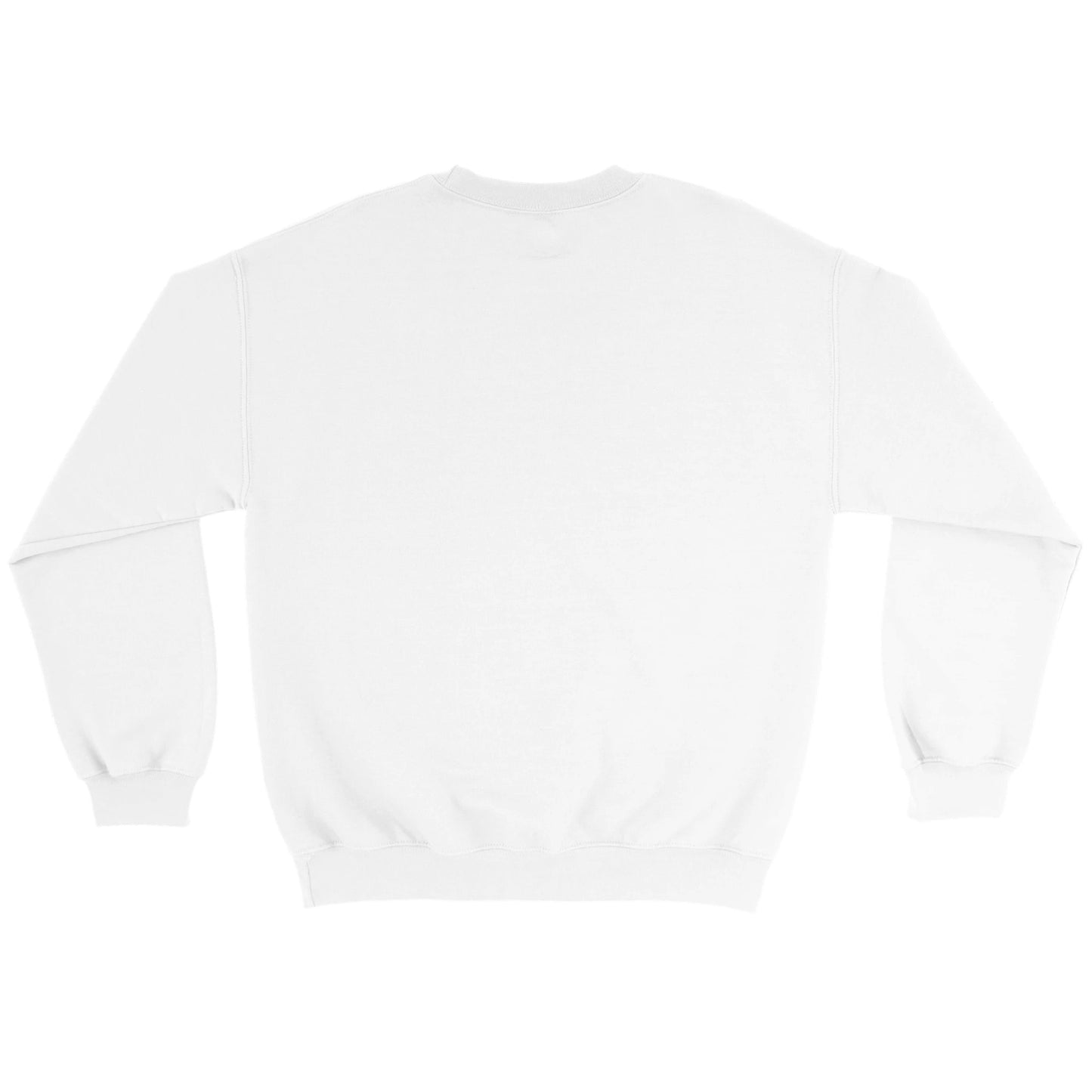 Back view of a plain white classic unisex pullover hoodie by Luxurymania24 with ribbed cuffs and waistband