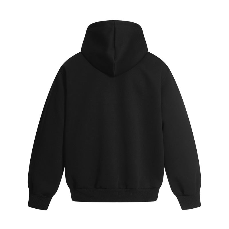 High Street Loose Fit sweatshirt black hooded sweatshirt back view plain long sleeves ribbed cuffs and hem by eprolo