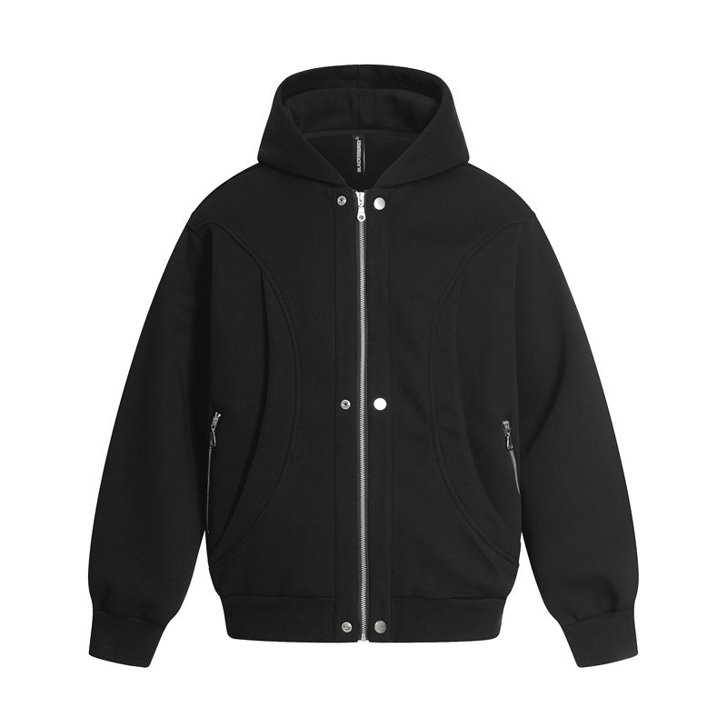 eprolo black hooded zip jacket with silver zips and side pockets in relaxed style High Street Loose Fit sweatshirt