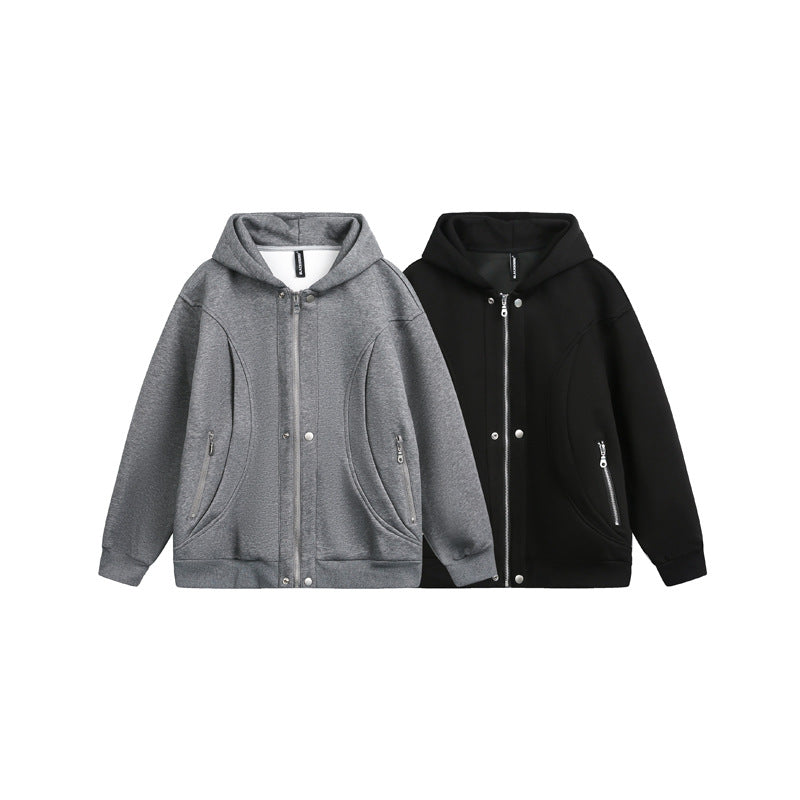 Eprolo High Street Loose Fit sweatshirt in grey and black hooded zip jackets with front pockets