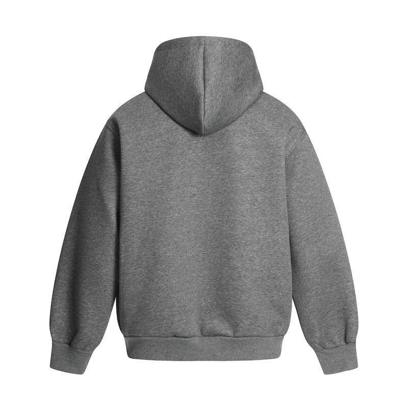 High Street Loose Fit sweatshirt plain grey back view with hood long sleeves ribbed cuffs and hem