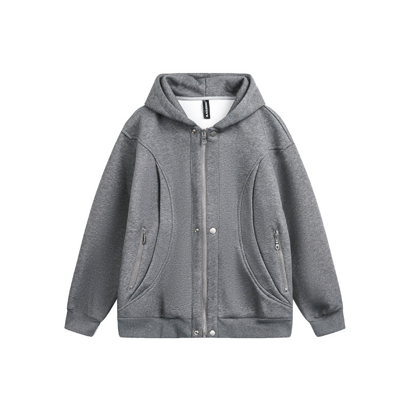 eprolo grey zip hoodie with hood and side zip pockets in relaxed cut High Street Loose Fit sweatshirt