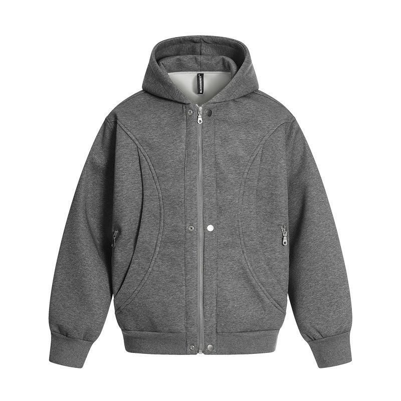 High Street Loose Fit sweatshirt grey zip hoodie with ribbed cuffs hem front pockets casual everyday wear