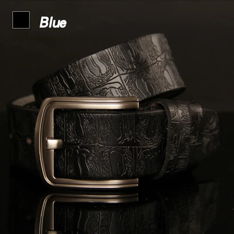 Luxurymania24 black embossed leather belt with metal pin buckle high quality pin buckle belt male for formal wear