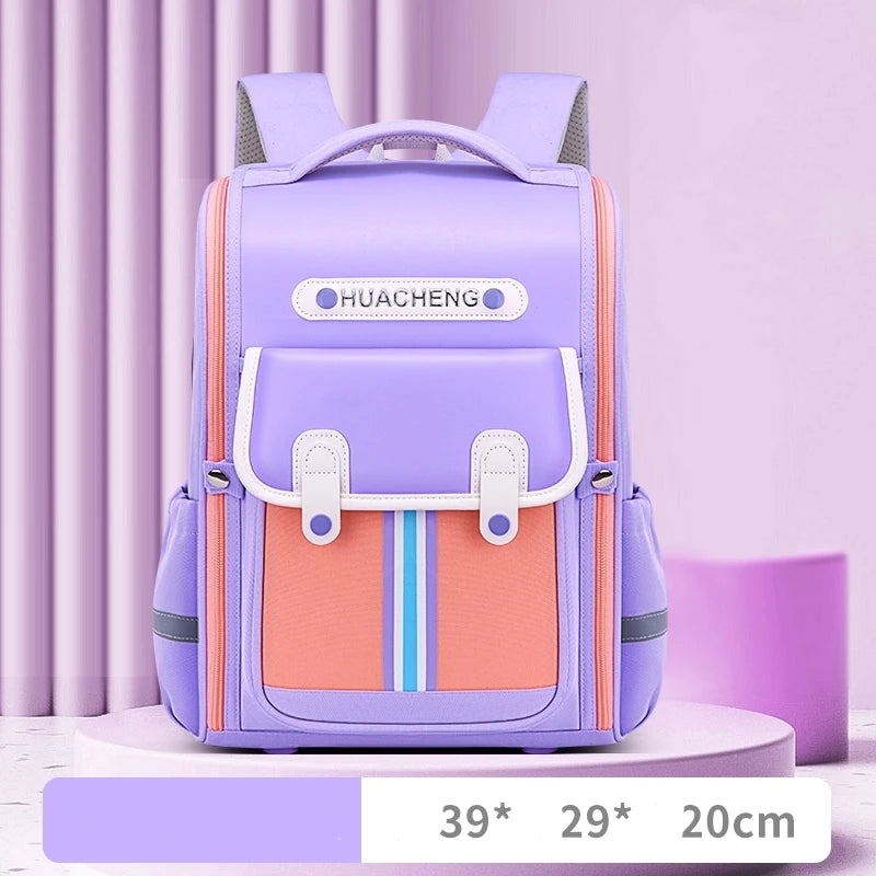 HUACHENG lilac and peach school bag with front pocket and stripe detail fashion student backpack 2024