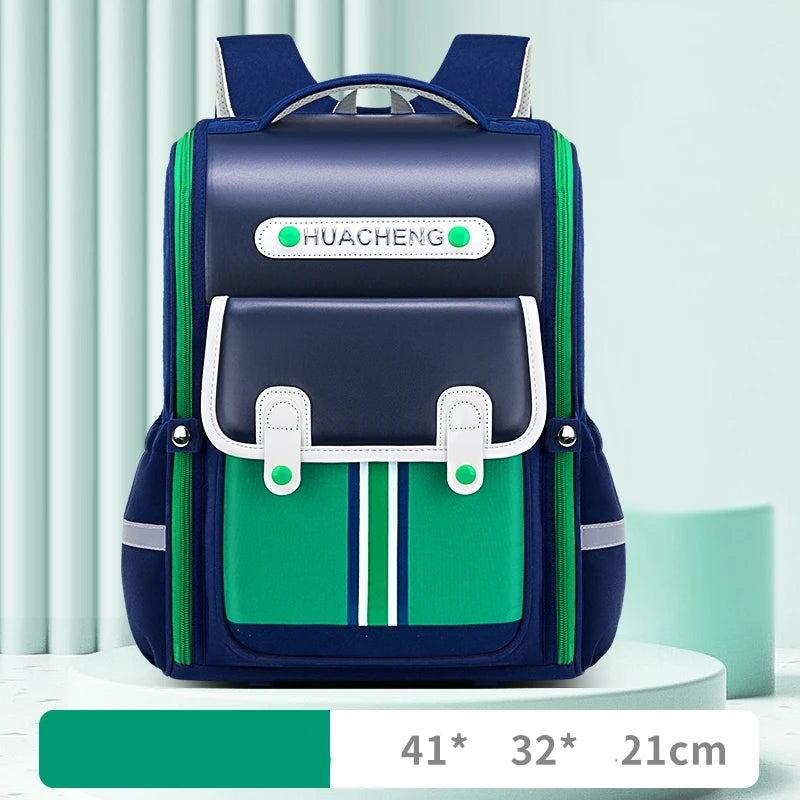 Navy and green ergonomic school backpack with front flap pocket and padded straps fashion student backpack 2024