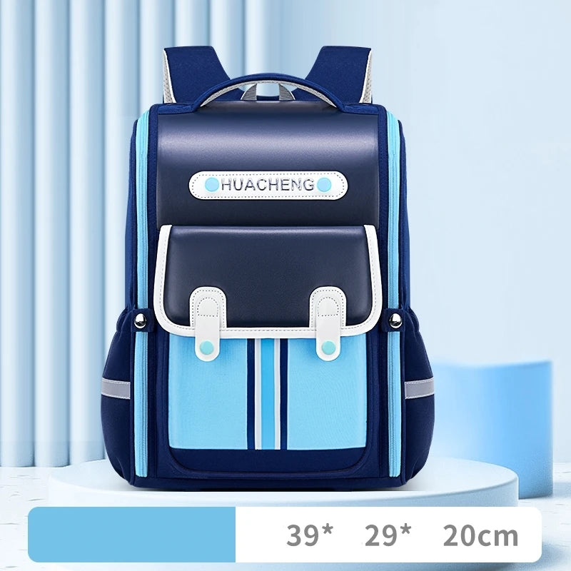 Luxurymania24 navy and sky blue ergonomic school rucksack with front pocket and reflective strip fashion student backpack 2024