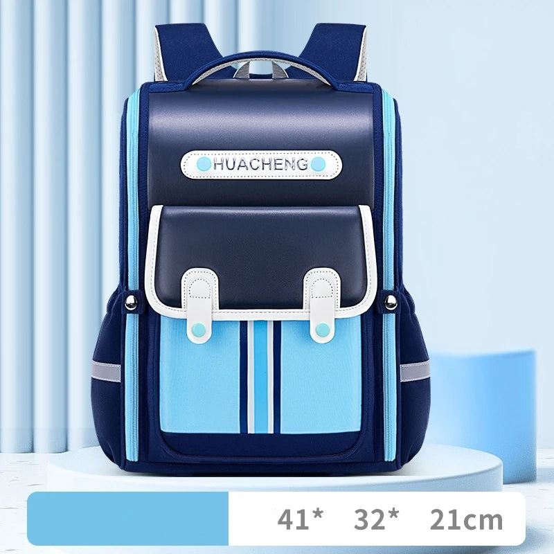 Navy and light blue rigid school rucksack with front pocket and ergonomic straps fashion student backpack 2024