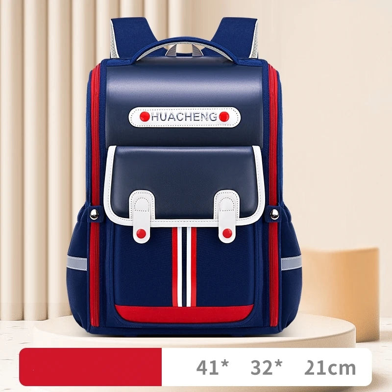 Luxurymania24 navy blue school bag with red and white trim front flap pocket and padded straps fashion student backpack 2024