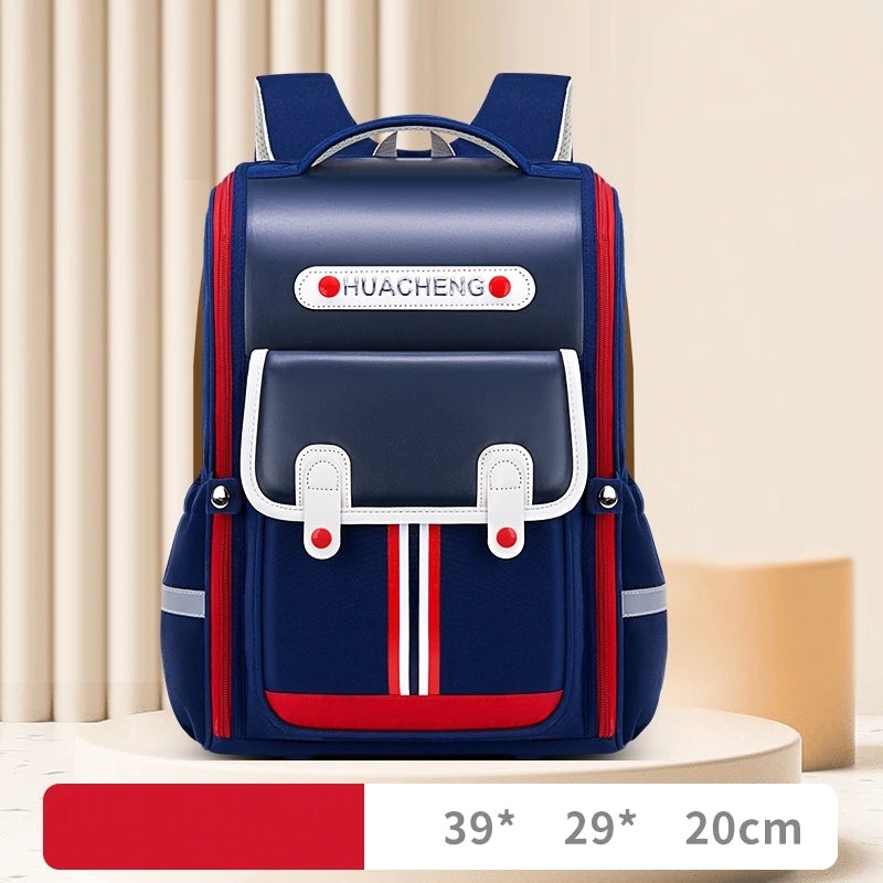 Luxurymania24 navy blue school bag with red white stripes and front pocket fashion student backpack 2024 39 x 29 x 20 cm