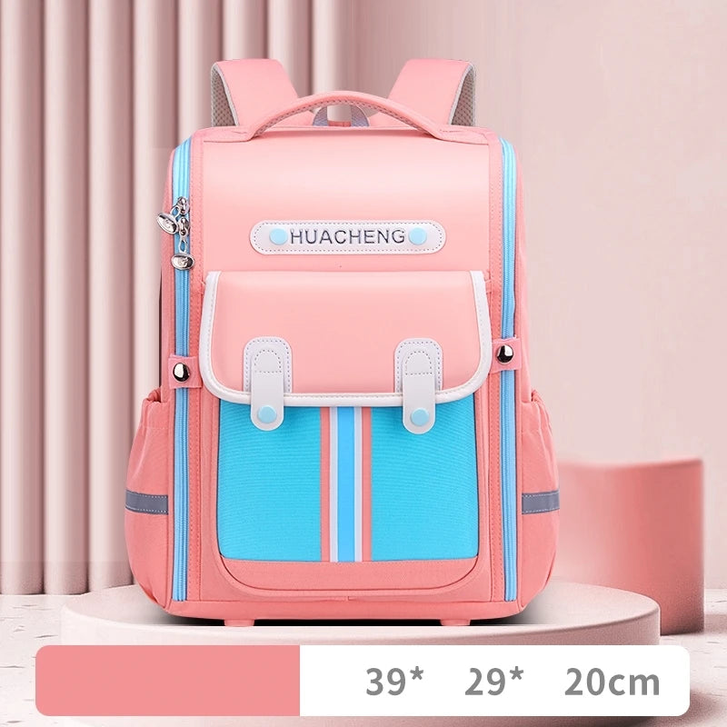 HUACHENG pink and blue school rucksack with front pocket and padded straps fashion student backpack 2024