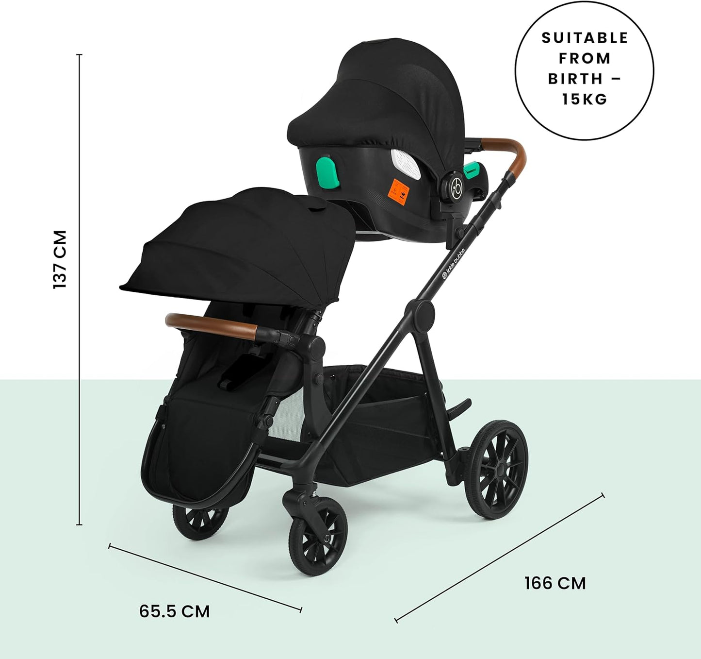 Luxurymania Ickle Bubba Virgo Twin travel system black stroller with car seat and adjustable canopy
