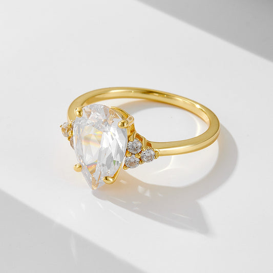 Luxurymania24 pear drop gold ring with large pear shaped centre stone and three side stones VVS1 Moissanite Ring For Women