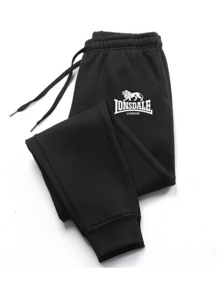 Black Lonsdale London sweatpants with elastic waistband and logo, perfect streetwear tracksuits mens