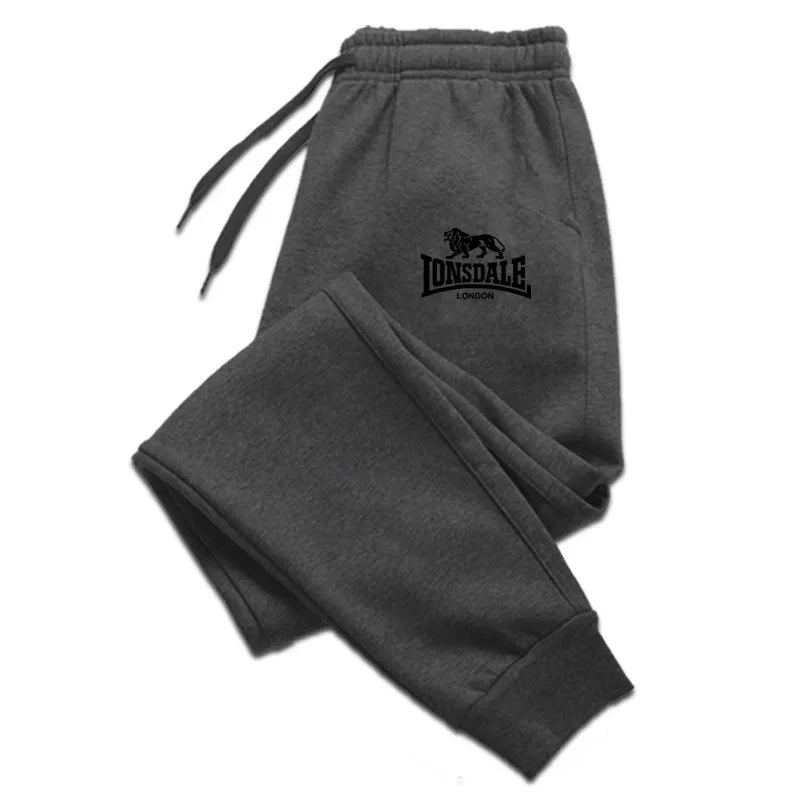 Dark gray Lonsdale London sweatpants with elastic waistband and drawstring streetwear tracksuits mens