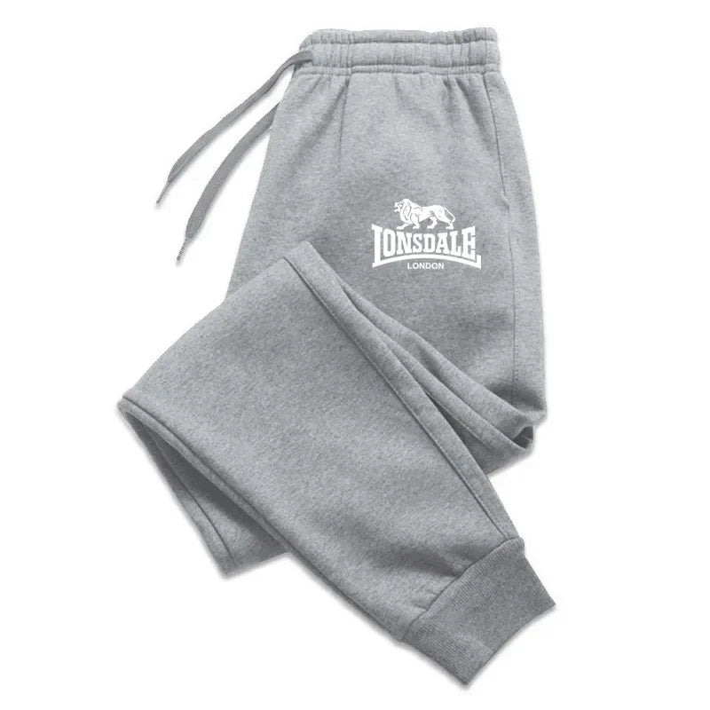 Gray Lonsdale London sweatpants with drawstring and cuffed ankles streetwear tracksuits mens