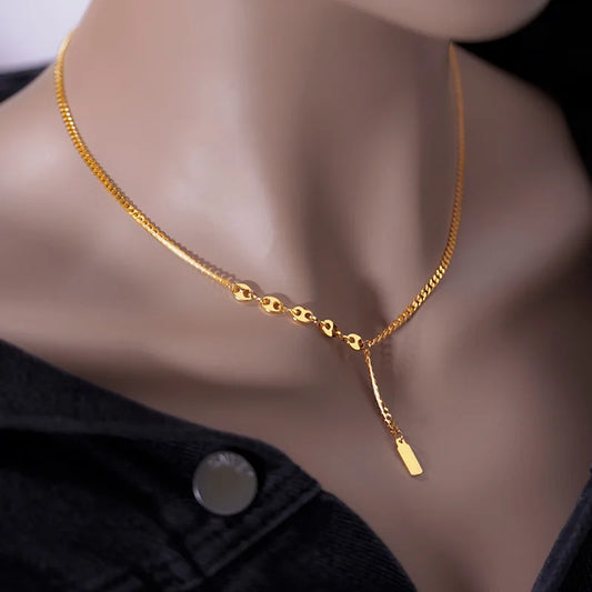 Luxurymania24 lucky sign gold bar necklace with a stylish design and adjustable chain for versatile wear