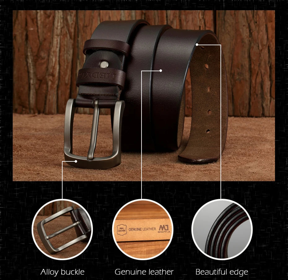 MEDYLA Leather Strap For Men brown genuine leather belt with alloy buckle and polished edges by Luxurymania24