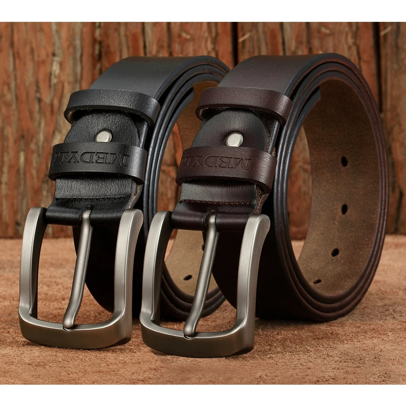 MEDYLA Leather Strap For Men brown and black mens belts with metal buckle by Luxurymania24