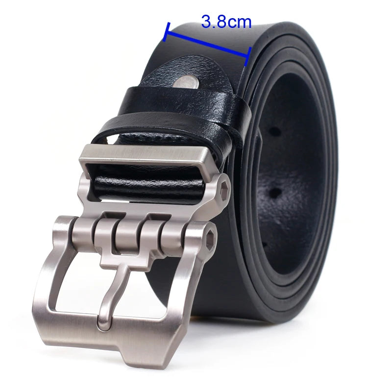 MEDYLA Leather Strap For Men black leather belt by Luxurymania24 with brushed metal buckle 3.8cm width