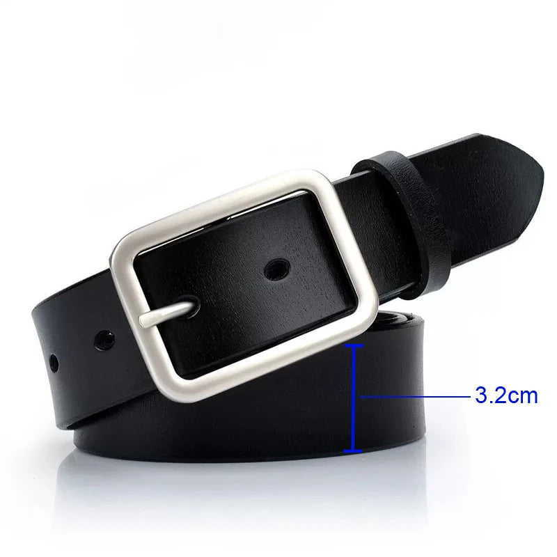 MEDYLA Leather Strap For Men black leather mens belt with silver rectangular buckle 3 point 2 cm width