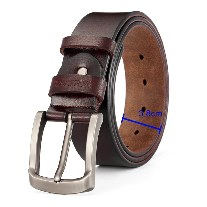 Luxurymania24 MEDYLA Leather Strap For Men brown full grain leather belt with brushed metal buckle