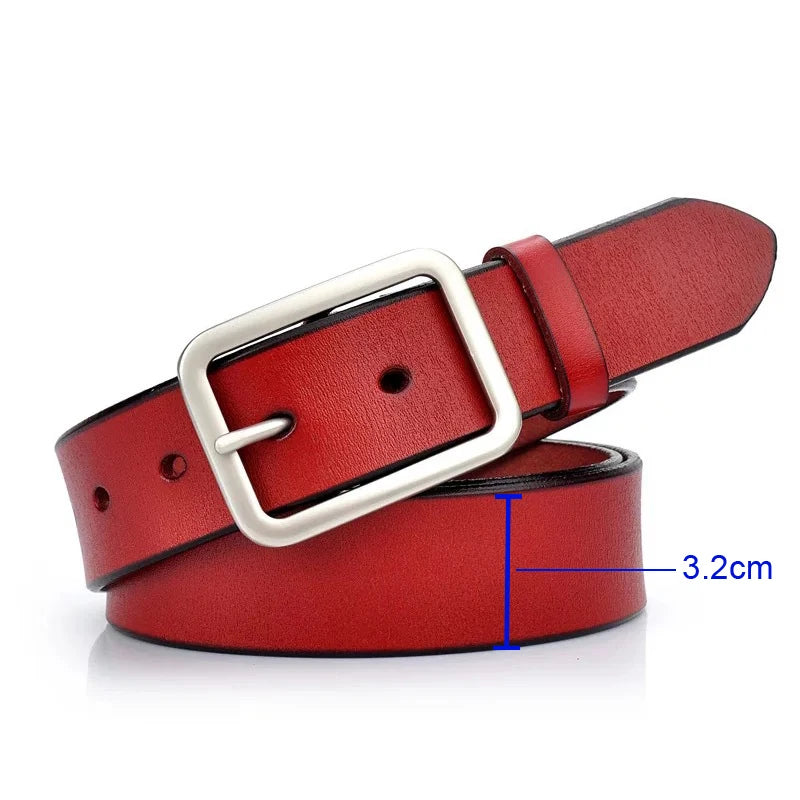 MEDYLA Leather Strap For Men red leather mens belt with silver rectangular buckle 32 mm width by Luxurymania24