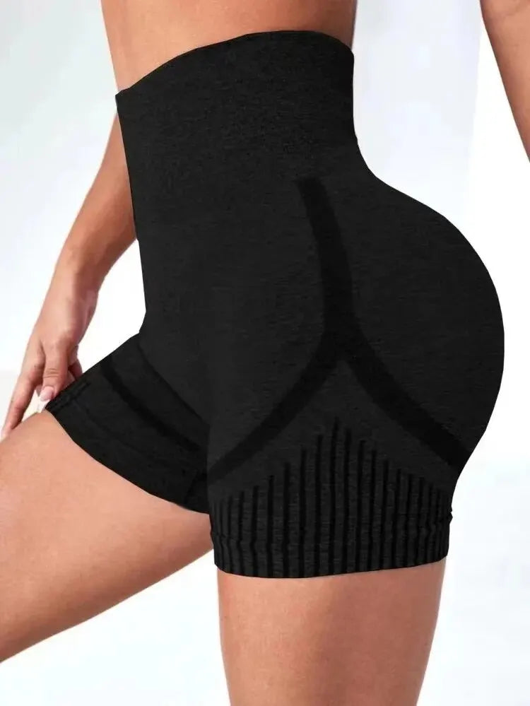 Black Butt Lift Fitness Shorts with high waist and contour design for enhanced shaping