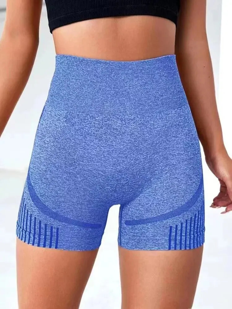 Luxurymania24 blue high-waisted Butt Lift Fitness Shorts with seamless design for shaping and support