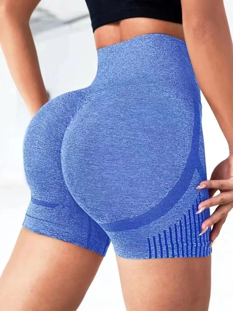Blue seamless high-waist Butt Lift Fitness Shorts by Luxurymania24 enhancing curves and support