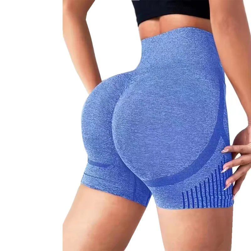 Blue seamless Butt Lift Fitness Shorts designed to enhance and shape the buttocks for active wear